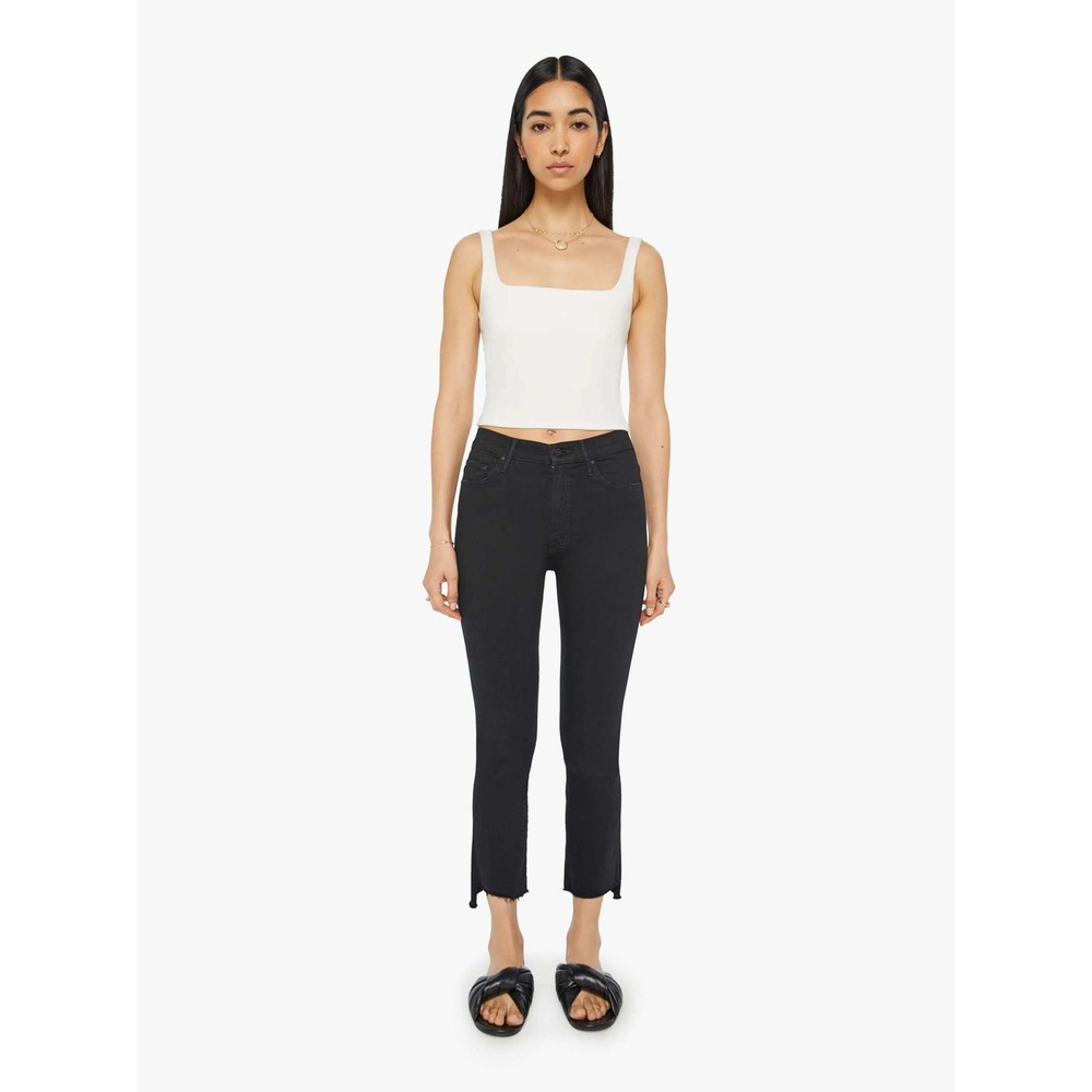 MOTHER The Insider Crop Step Fray Denim Jeans Black Wash Women's Size 29